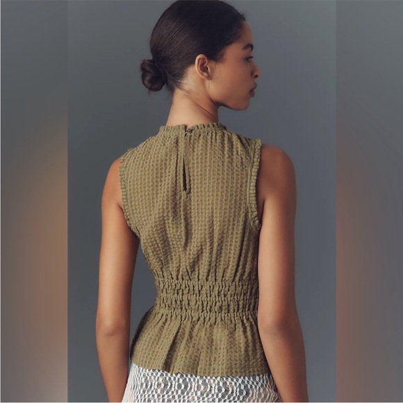Anthropologie Maeve Smocked Halter Top Olive Green XS Boho Bohemian Chic Fall - Picture 3 of 13